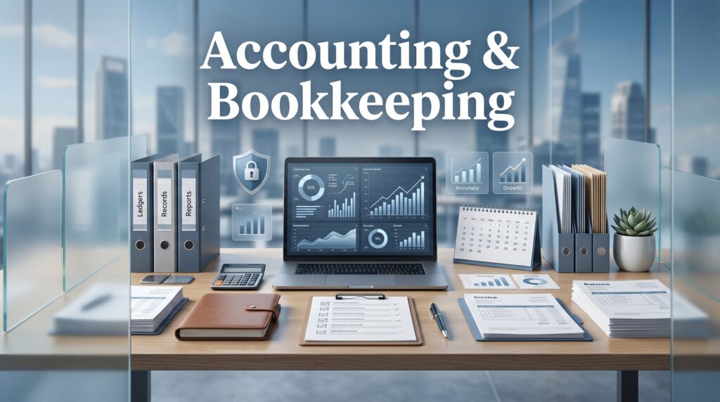 Accounting and Bookkeeping Services Financial Accounting Support Online Bookkeeping Solutions Business Accounting and Records Management Professional Accounting Services